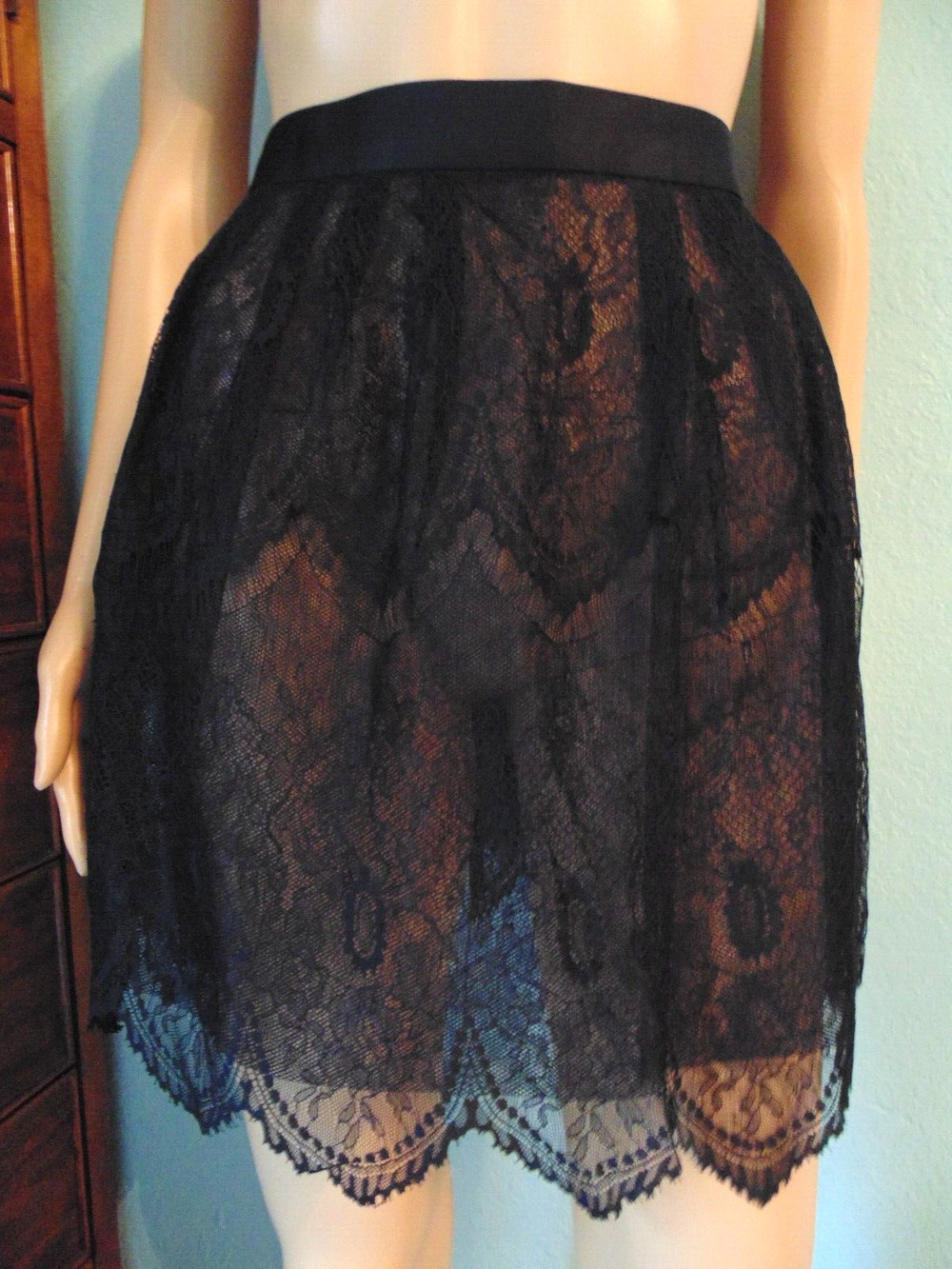 Y2K Vtg Layered Black Lace Mini Skirt Goth Balletcore Women's 2 Boho Skater New